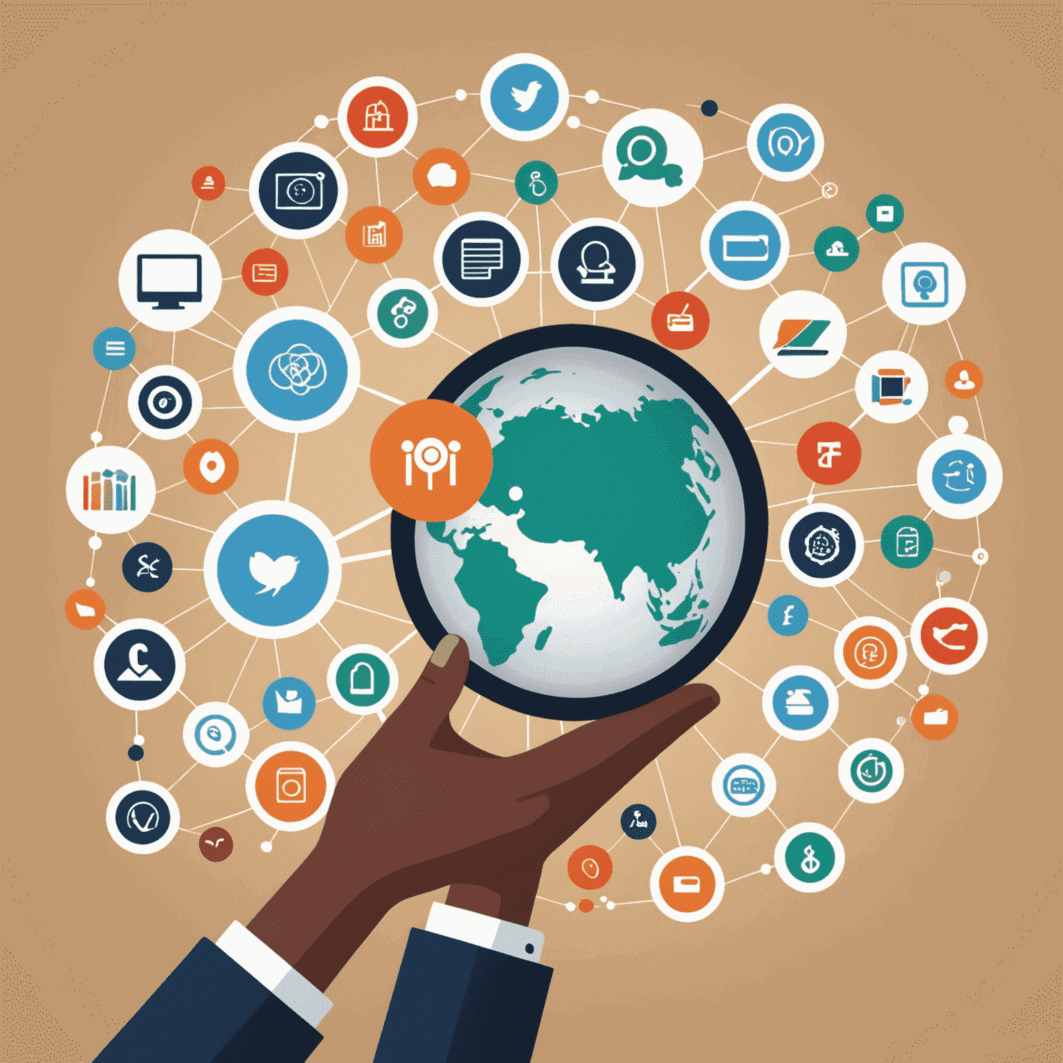 A graph showing the increased market reach of South African SMEs after implementing digital marketing strategies, with icons representing various digital platforms